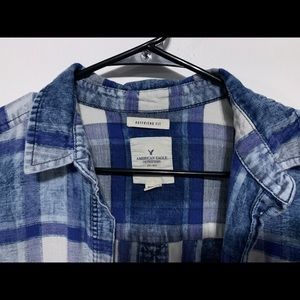 AEO Blue jean wash checkered flannel